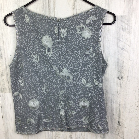 Adrianna Papell Floral Silk 2 Piece Tank Embroidered Beaded Sparkle Jacket 8 - Picture 5 of 15